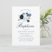 ネイビー&ダスティブルーフローラバプテスマ 招待状 (スタンド正面)