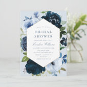 ネイビー&ダスティブルーフローラブライダルシャワー 招待状 (スタンド正面)