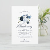 ネイビー&ダスティブルーフローラ《キリスト教》洗礼式や命名式 招待状 (スタンド正面)