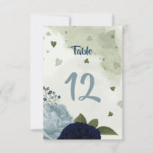 ネイビー&ダスティブルー花グリーンテーブル番号 招待状 (正面)
