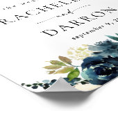 ネイビー、ダスティブルー、ピンクのフローラウェルカムサイン ポスター (角)