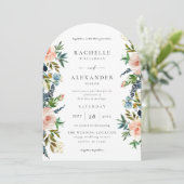 ネイビー、ダスティブルー、ピンク結婚フローラのV2アーク 招待状 (スタンド正面)