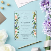 ネイビー、ダスティブルー、ピンク結婚フローラV2 アクリル招待状 (インサイチュ (ウェディング))