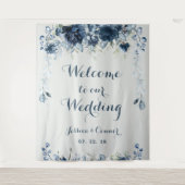 ネイビー ダスティーブルー ユーカリ ウェルカムトゥアワウェディング タペストリー (正面)