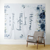ネイビー ダスティーブルー ユーカリ ウェルカムトゥアワウェディング タペストリー (インサイチュ(横))