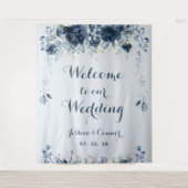 ネイビー ダスティーブルー ユーカリ ウェルカムトゥアワウェディング タペストリー (正面)
