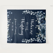 ネイビー ダスティーブルー ユーカリ ウェルカムトゥアワウェディング タペストリー (正面(横))