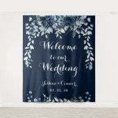 ネイビー ダスティーブルー ユーカリ ウェルカムトゥアワウェディング タペストリー (正面)