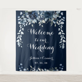 ネイビー ダスティーブルー ユーカリ ウェルカムトゥアワウェディング タペストリー