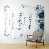 ネイビー ダスティーブルー ユーカリ ウェルカムトゥアワウェディング タペストリー (インサイチュ(横))
