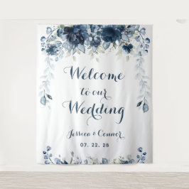 ネイビー ダスティーブルー ユーカリ ウェルカムトゥアワウェディング タペストリー
