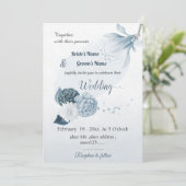 ネイビー ダスティーブルー 花 ボタニカル ウェディング 招待状 (スタンド正面)