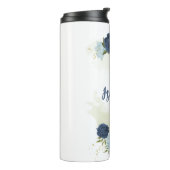 ネイビー ダスティーブルー 花 緑の葉 タンブラー (回転左)