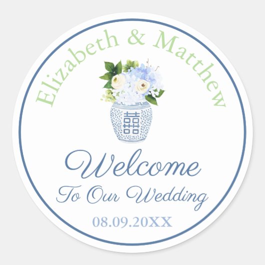 ネイビー&チャートレイズチノイスリー結婚シックへようこそ ラウンドシール (正面)