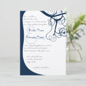 ネイビー ツリー スワールズ ウェディング インビテーション (スタンド正面)