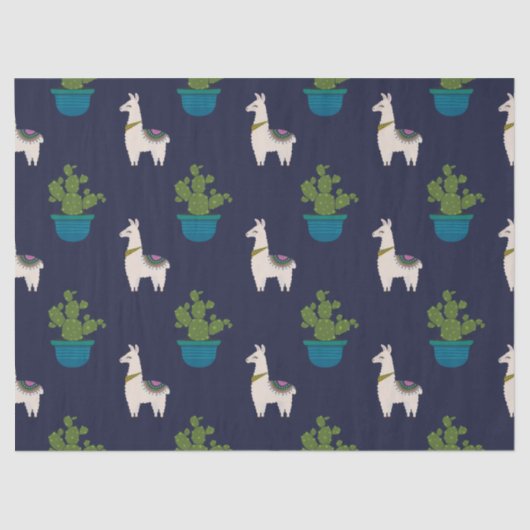 ネイビー・デクページのラマとサボテン 薄葉紙 (正面)
