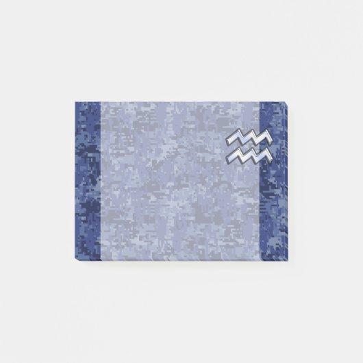 ネイビー・デジタル・カモフラージュのアクエリアス〔占星術の〕十二宮図シンボル ポストイット (正面)