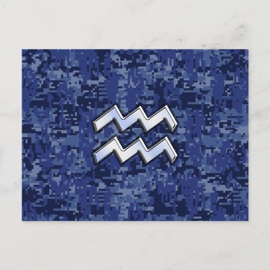 ネイビー・デジタル・カモフラージュのアクエリアス〔占星術の〕十二宮図シンボル ポストカード (正面)