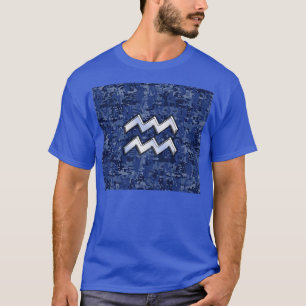 ネイビー・デジタル・カモフラージュのアクエリアス〔占星術の〕十二宮図シンボル Tシャツ