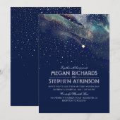 ネイビー・ナイト・ゴールド・シューティング・スター・エレガント・ウェディング 招待状 (正面/裏面)