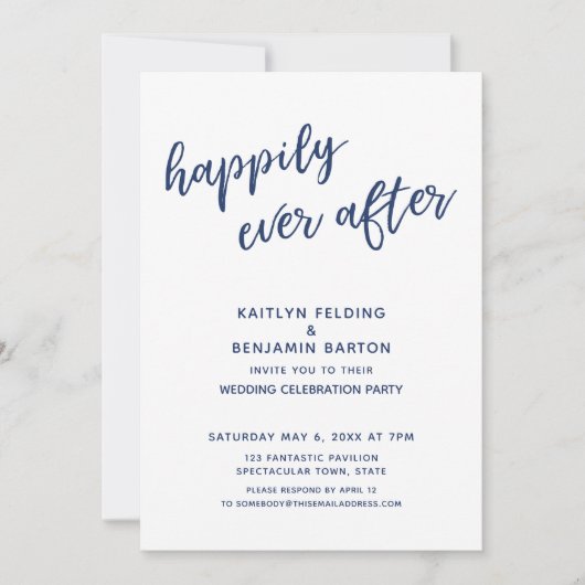 ネイビー ハッピーエバーアフター カジュアル モダン レセプション 招待状 (正面)