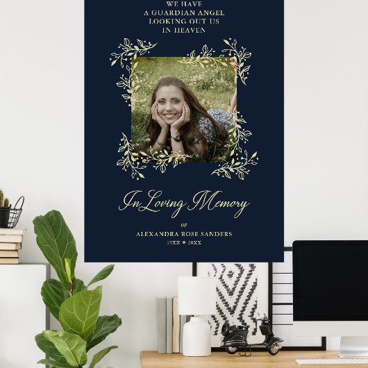 ネイビー ハンドレタード シック フリッシュ 葬儀 追悼記念 ポスター (ホームオフィス)