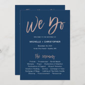 ネイビー&バラ金ゴールドグラムウドゥ結婚式 プログラムカード 案内状 (正面/裏面)