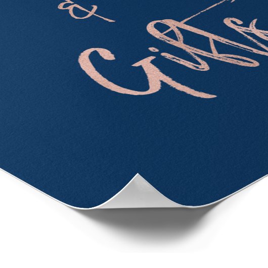 ネイビー&バラ金ゴールドグラムカード&ギフトテーブルトップサイン ポスター (角)