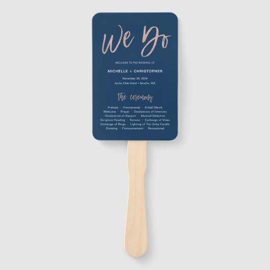 ネイビー&バラ金ゴールドグラームウィドドハングス結婚式 プログラムファン ハンドファン (正面)