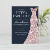 ネイビー&バラ金ゴールドスパークルドレス50誕生日 招待状 (スタンド正面)