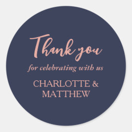 ネイビー&バラ金ゴールド結婚ズクラシックラウンドステッカー ラウンドシール