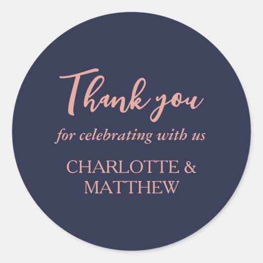 ネイビー&バラ金ゴールド結婚ズクラシックラウンドステッカー ラウンドシール (正面)