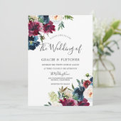 ネイビー&バーエレガントグンディフローラウォーター結婚カラー 招待状 (スタンド正面)