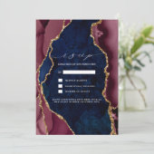 ネイビー、バーガンディー&ゴールド アゲート 結婚式の出欠確認カード 招待状 (スタンド正面)