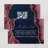 ネイビー、バーガンディ＆ゴールドの瑪瑙ディテール 招待状 (正面/裏面)