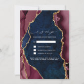 ネイビー、バーガンディ＆ゴールド アゲート 結婚式の出欠確認 招待状 (正面)