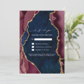 ネイビー、バーガンディ＆ゴールド アゲート 結婚式の出欠確認 招待状 (スタンド正面)