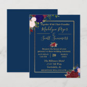 ネイビー バーガンディ ゴールド フレーム ゴールド 結婚式招待状 (正面/裏面)