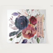 ネイビー バーガンディ フラワー フォトブース 背景 タペストリー (正面(横))