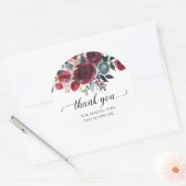 ネイビー バーガンディ フローラル サンクス ウェディングシャワー フェイバー ラウンドシール (封筒)