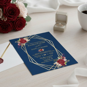 ネイビー バーガンディ ブラッシュ ゴールド フレーム ゴールド ウェディング バジェット チラシ