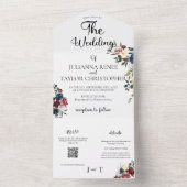 ネイビー & バーガンディ 水彩花 オールインワン招待状 (内側)