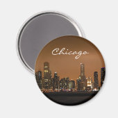 ネイビー・ピアの夜のシカゴ・スカイライン マグネット (正面/裏面)