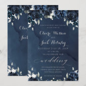 ネイビー ピオニー 結婚式招待状 招待状 (正面/裏面)