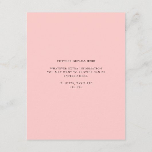 ネイビー＆ピンクのシルバーフォイルウェディングゲスト詳細 エンクロージャーカード (裏面)