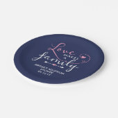 ネイビー&ピンクの愛が家族養子に ペーパープレート (アングル)