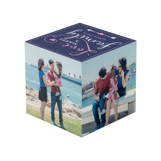 ネイビー・ピンクの愛が家族4枚の写真を作る フォトキューブ (裏面アングル)