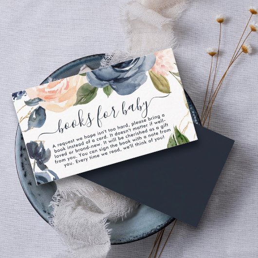 ネイビー ピンクの花柄 ベビーシャワーにおすすめの絵本 エンクロージャーカード