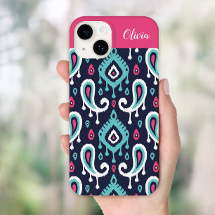 ネイビー&ピンクイカットペイズリーモノグラム Case-Mate iPhone 14ケース
