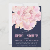 ネイビー&ピンクウォーターカラー牡丹ブライダルシャワー 招待状 (正面)